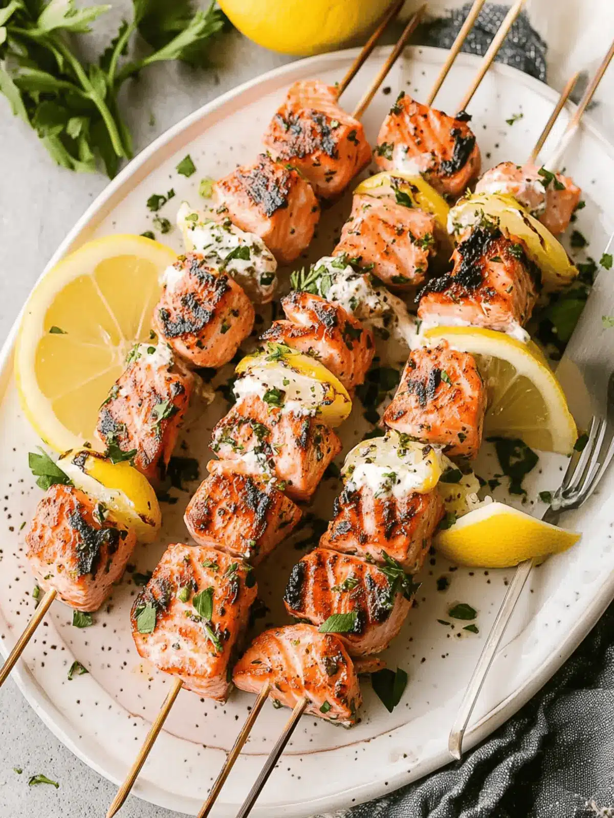 Grilled Salmon Skewers with Lemon Garlic Marinade