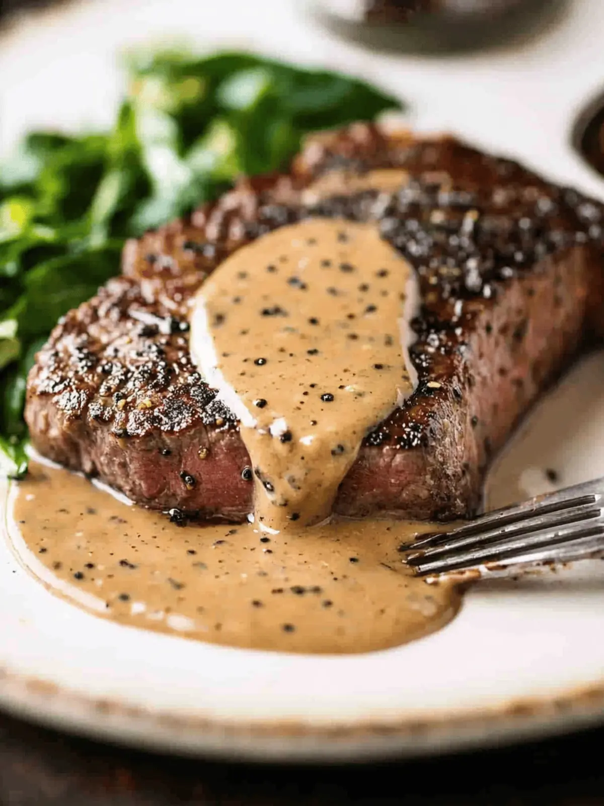 Steak with Creamy Peppercorn Sauce