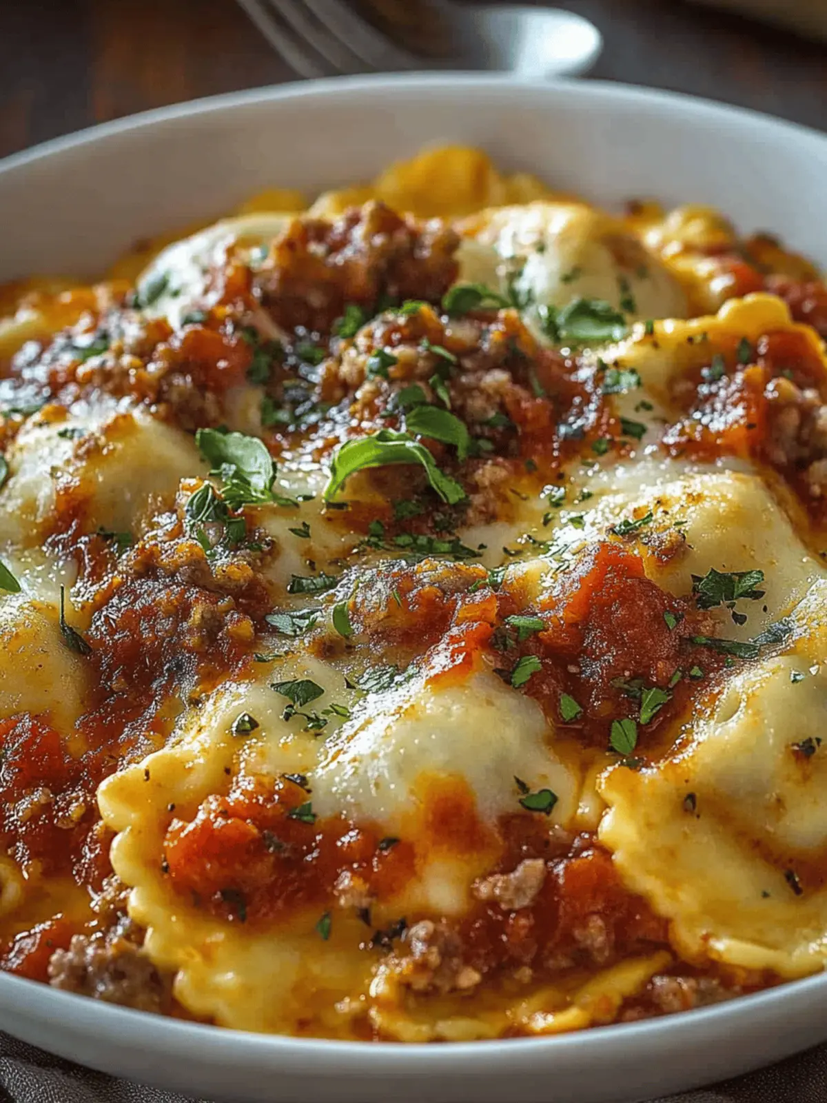 Cheesy Pizza Ravioli Bake