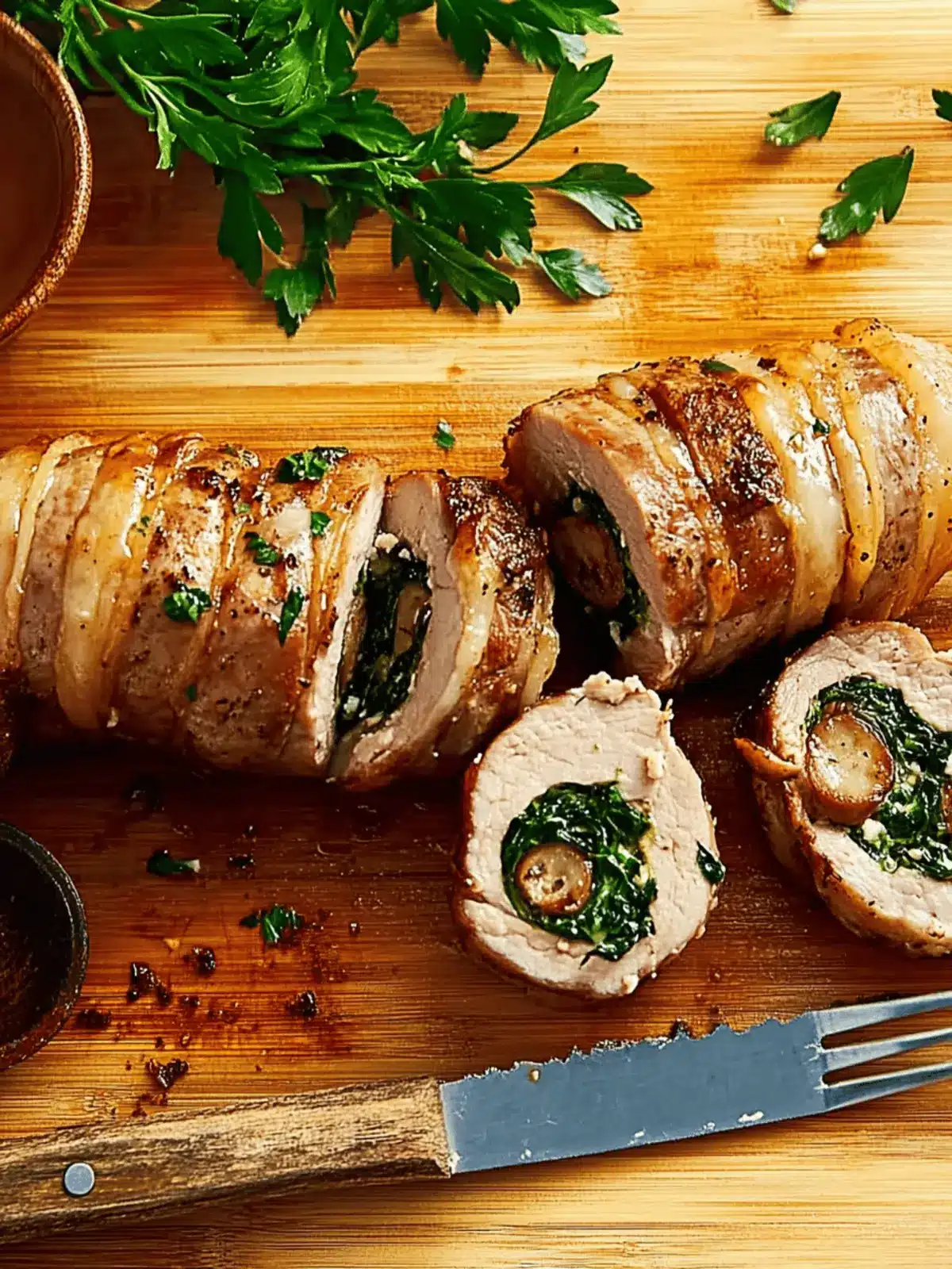 Mushroom, Spinach & Gruyère Stuffed Pork Tenderloin