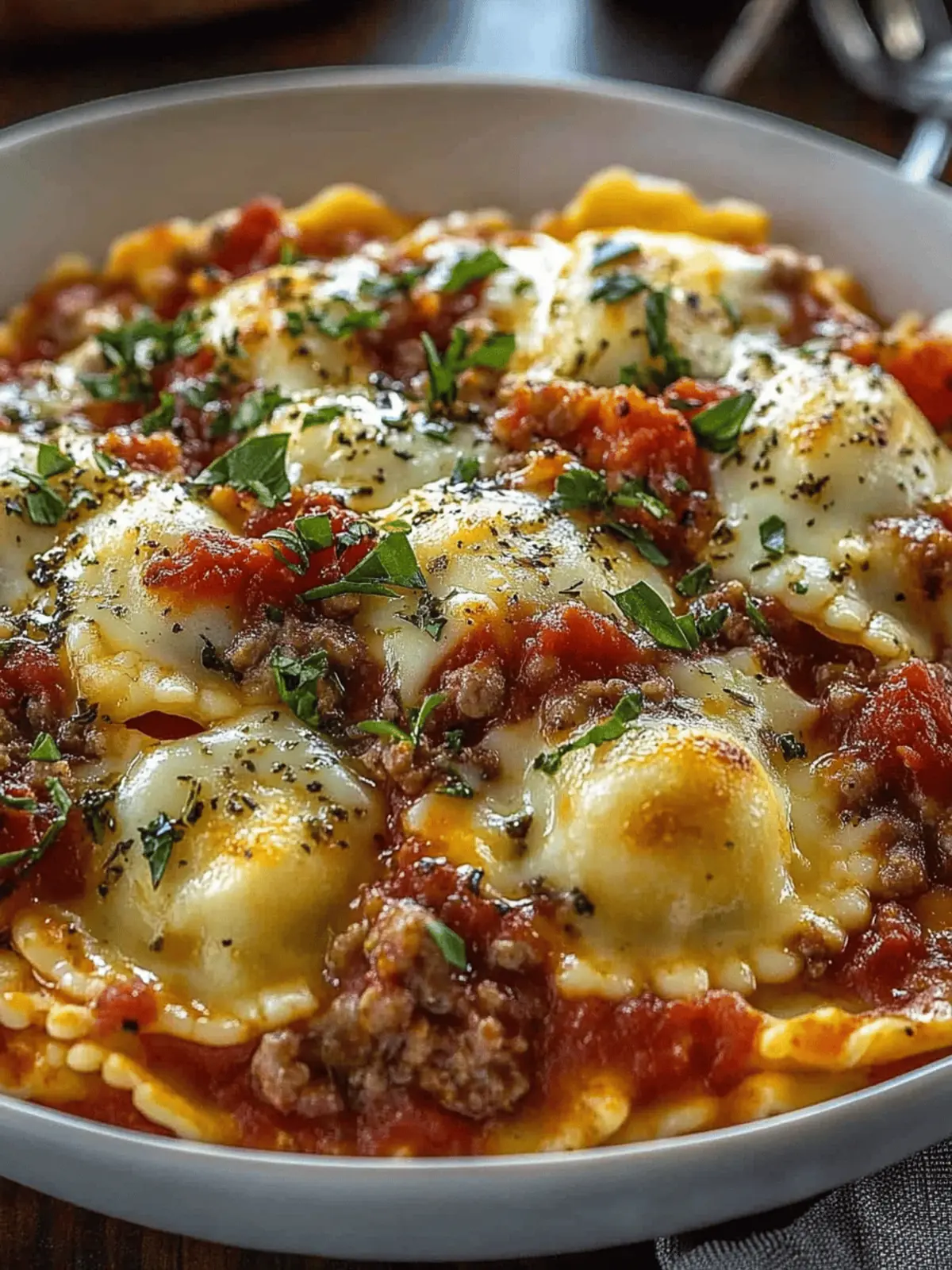Cheesy Pizza Ravioli Bake
