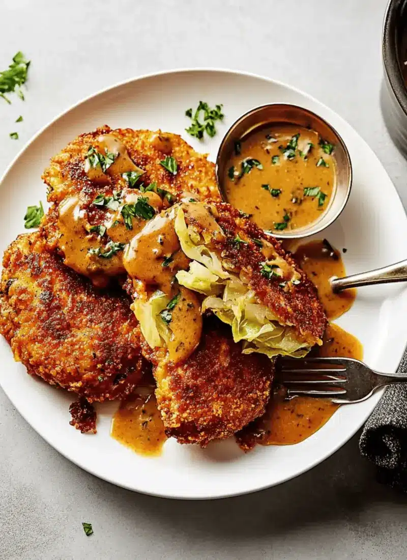 Crispy Cabbage Schnitzel with Flavor-Packed Mushroom Gravy 1 Cabbage Schnitzel