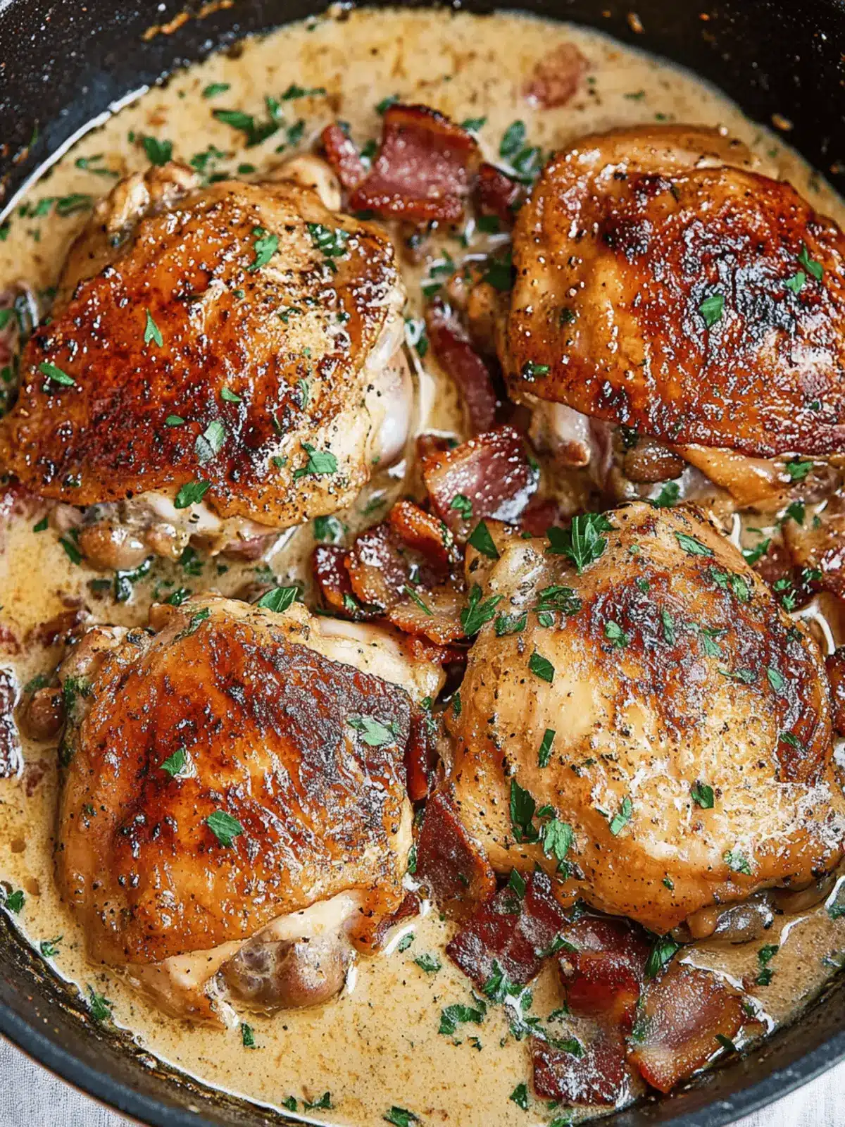 Keto Bacon Chicken Thighs With Garlic Cream Sauce