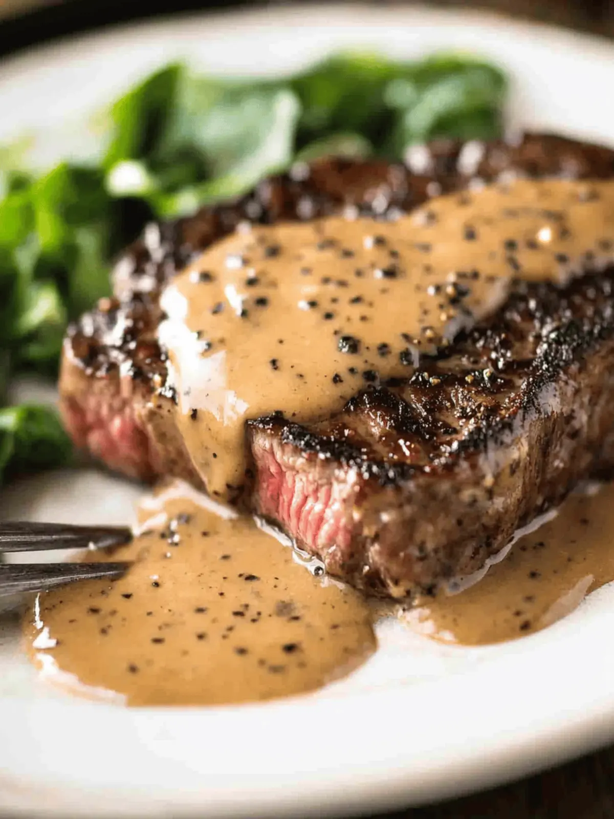 Steak with Creamy Peppercorn Sauce