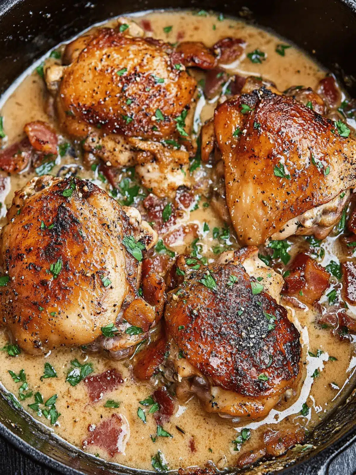 Keto Bacon Chicken Thighs With Garlic Cream Sauce