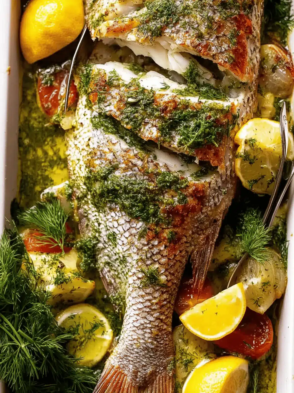 Whole Baked Fish – Snapper with Garlic & Dill Butter Sauce