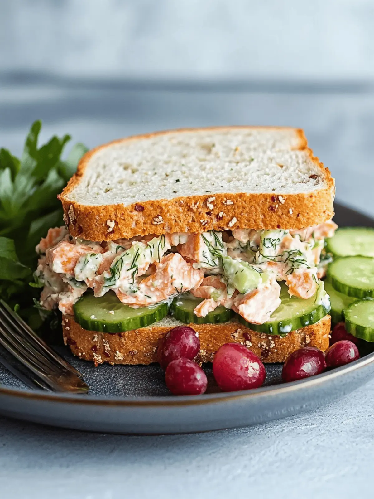 Cucumber Dill Salmon Salad Sandwich