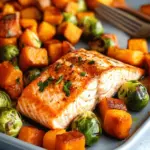 Sheet Pan Salmon and Veggies with Butternut Squash and Brussels Sprouts