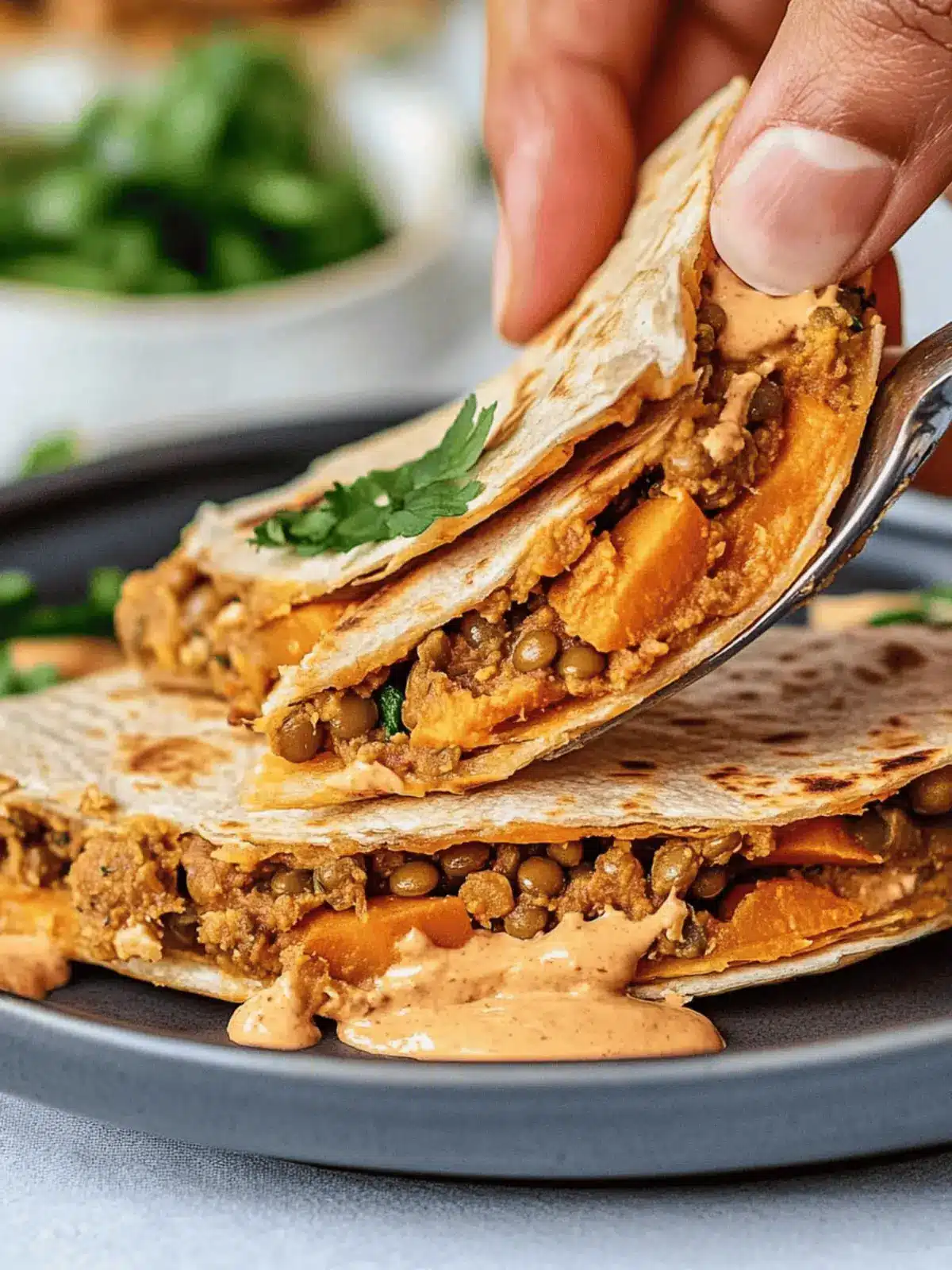 Vegan Lentil Sweet Potato Quesadillas