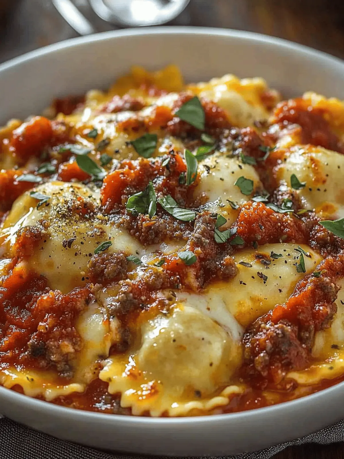 Cheesy Pizza Ravioli Bake