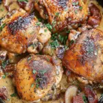 Keto Bacon Chicken Thighs With Garlic Cream Sauce