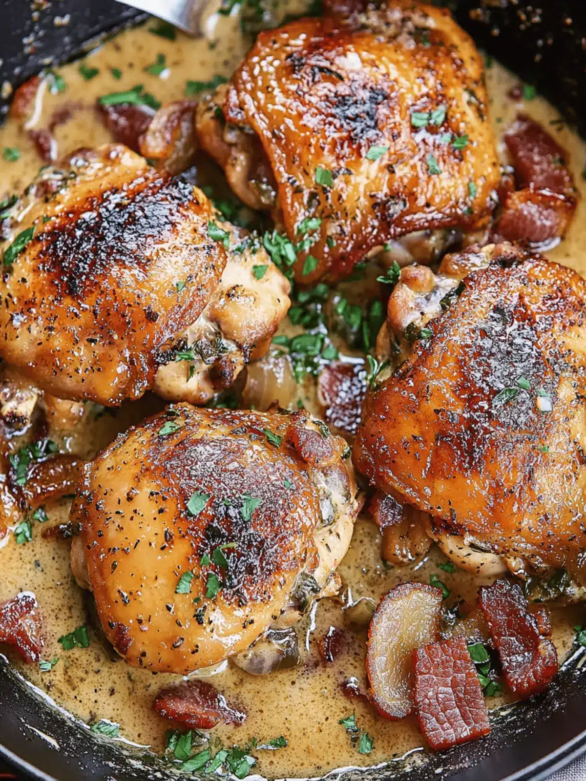 Keto Bacon Chicken Thighs With Garlic Cream Sauce