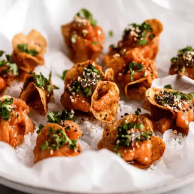 Crispy Rice Chips with Garlic Gochujang Tuna