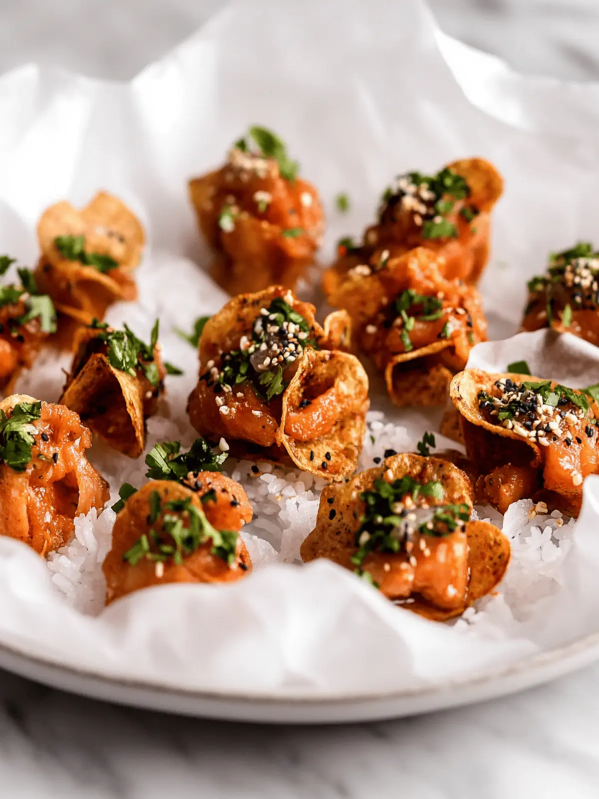 Crispy Rice Chips with Garlic Gochujang Tuna