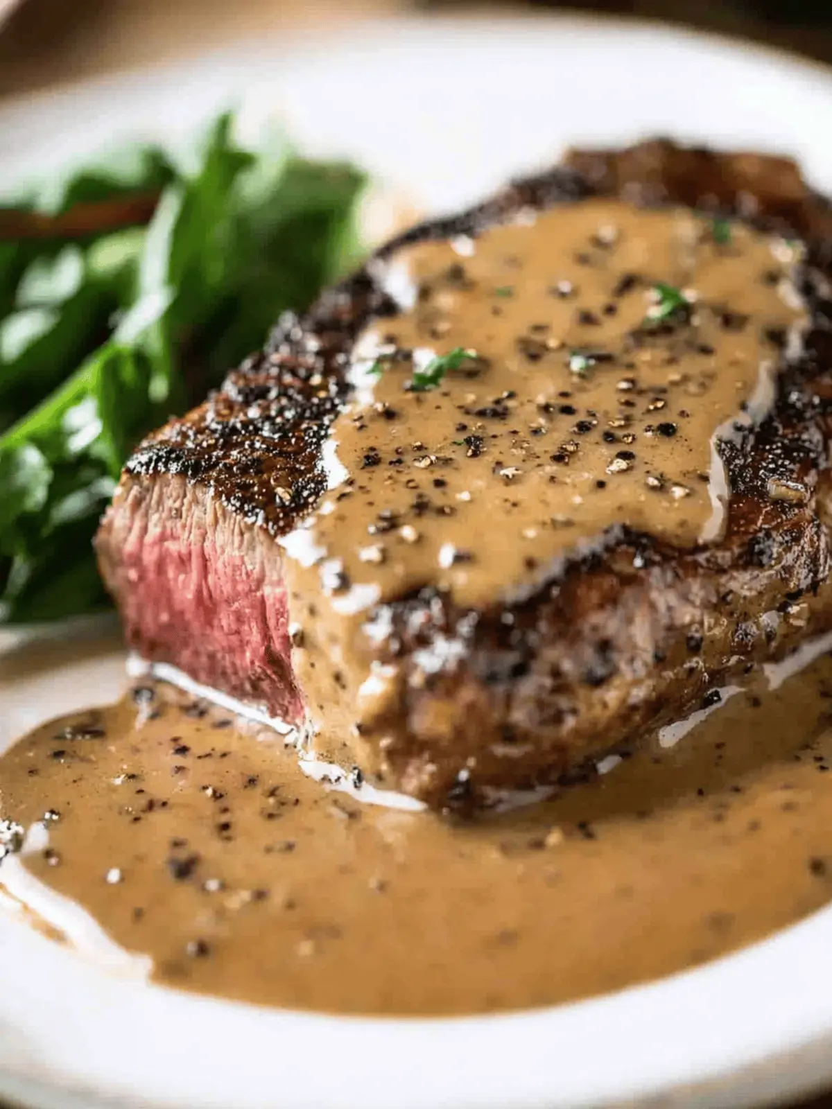 Steak with Creamy Peppercorn Sauce