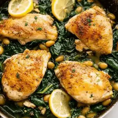 One pan lemon chicken spinach and beans