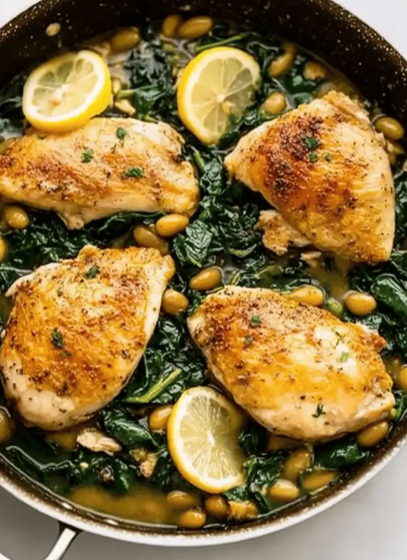 One pan lemon chicken spinach and beans