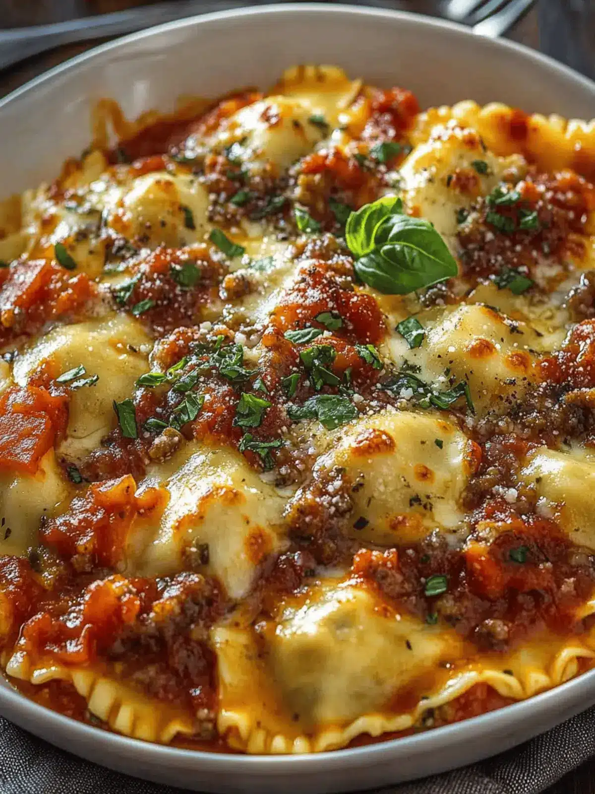 Cheesy Pizza Ravioli Bake