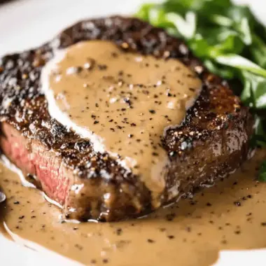 Steak with Creamy Peppercorn Sauce
