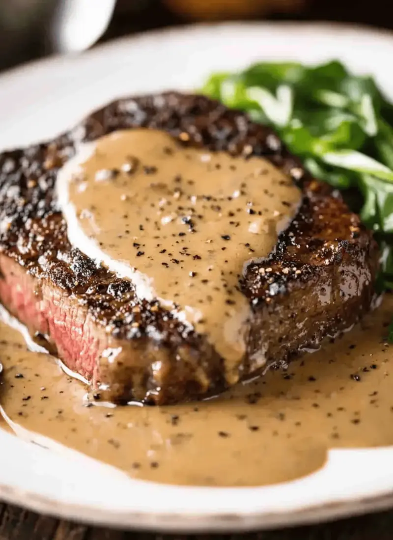 Steak with Creamy Peppercorn Sauce