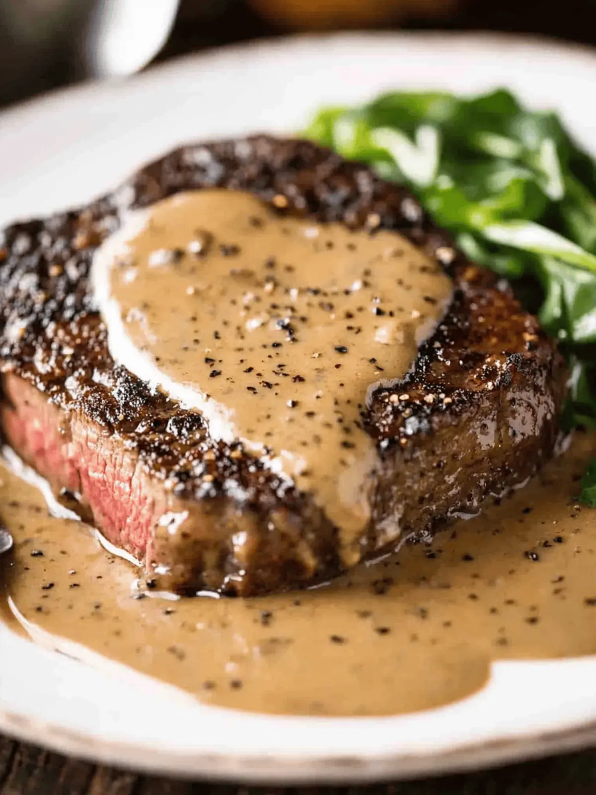 Steak with Creamy Peppercorn Sauce