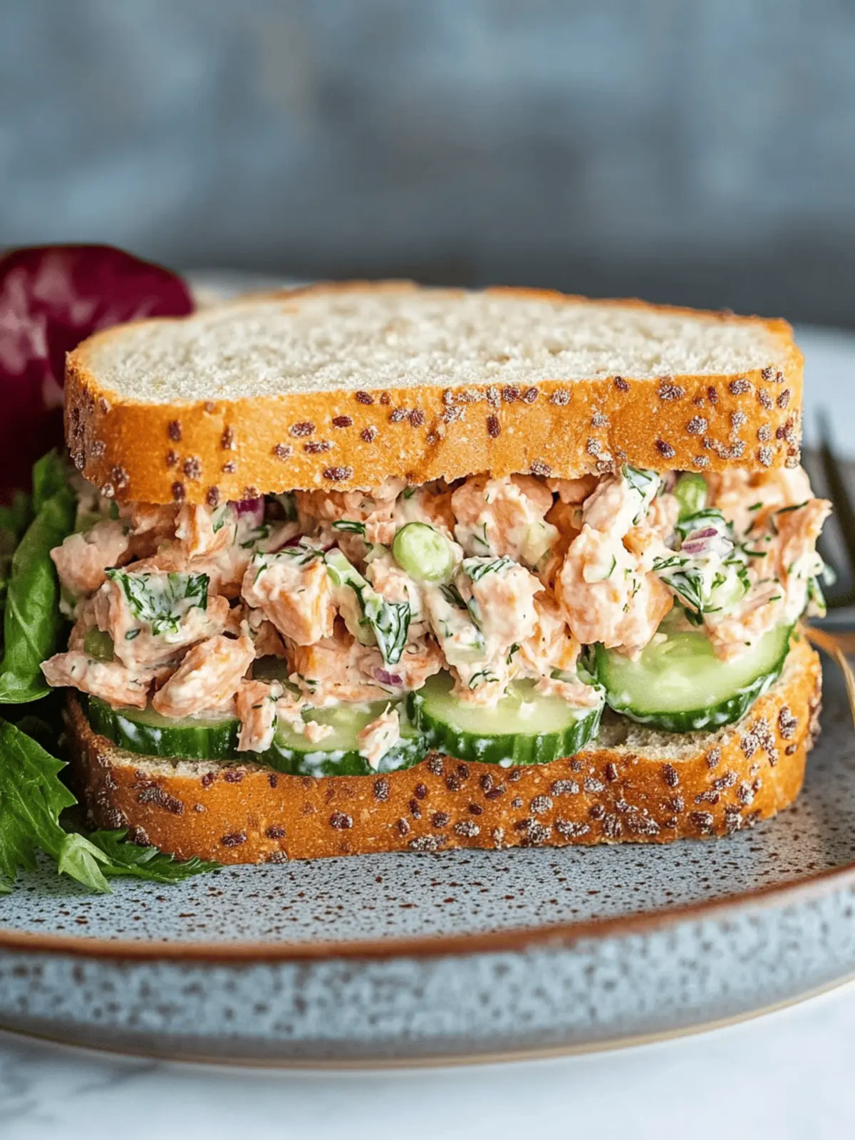 Cucumber Dill Salmon Salad Sandwich