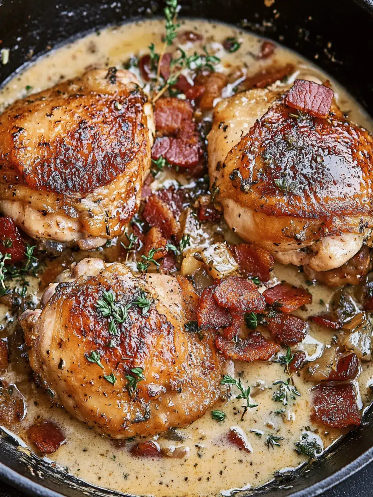 Keto Bacon Chicken Thighs With Garlic Cream Sauce