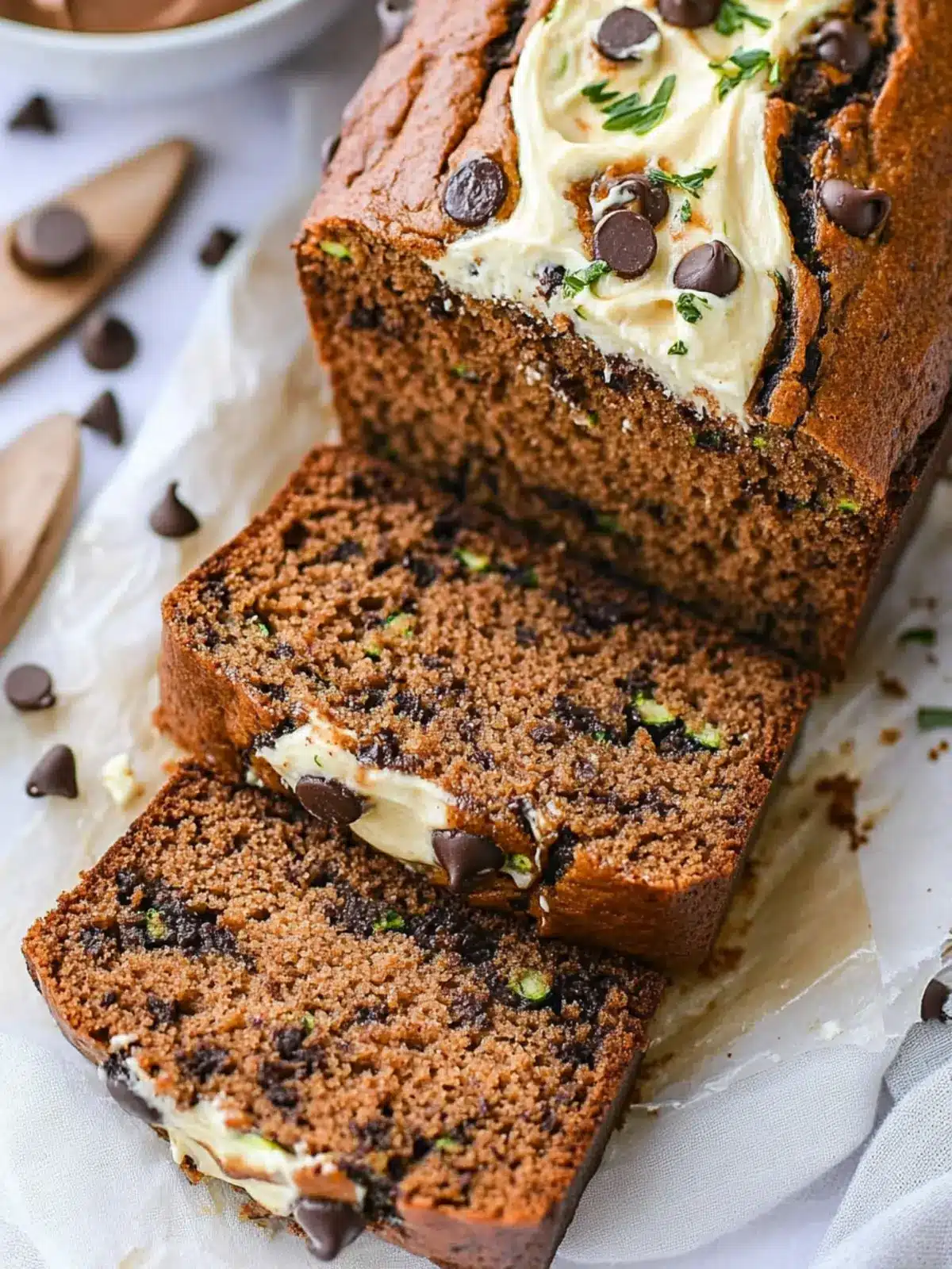 Cream Cheese Swirled Chocolate Chip Zucchini Bread