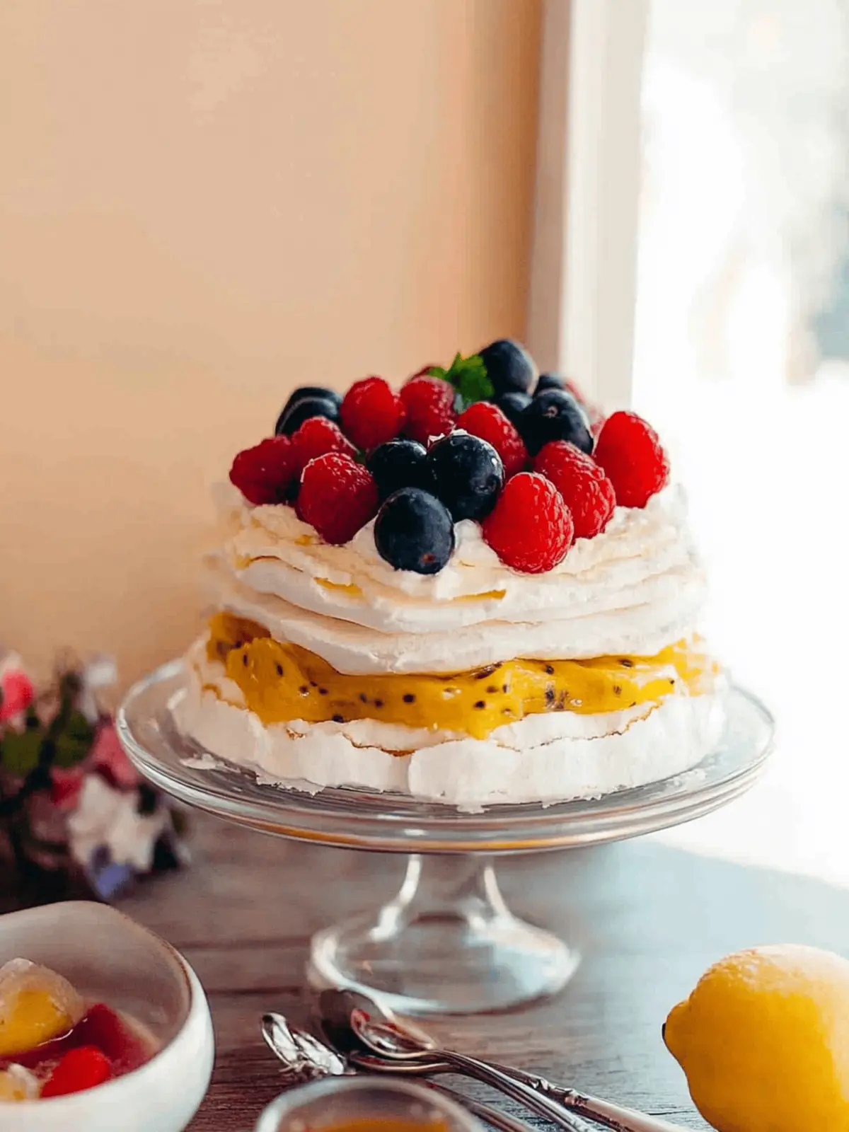 Passion Fruit Lemon Curd Stacked Pavlova Cake