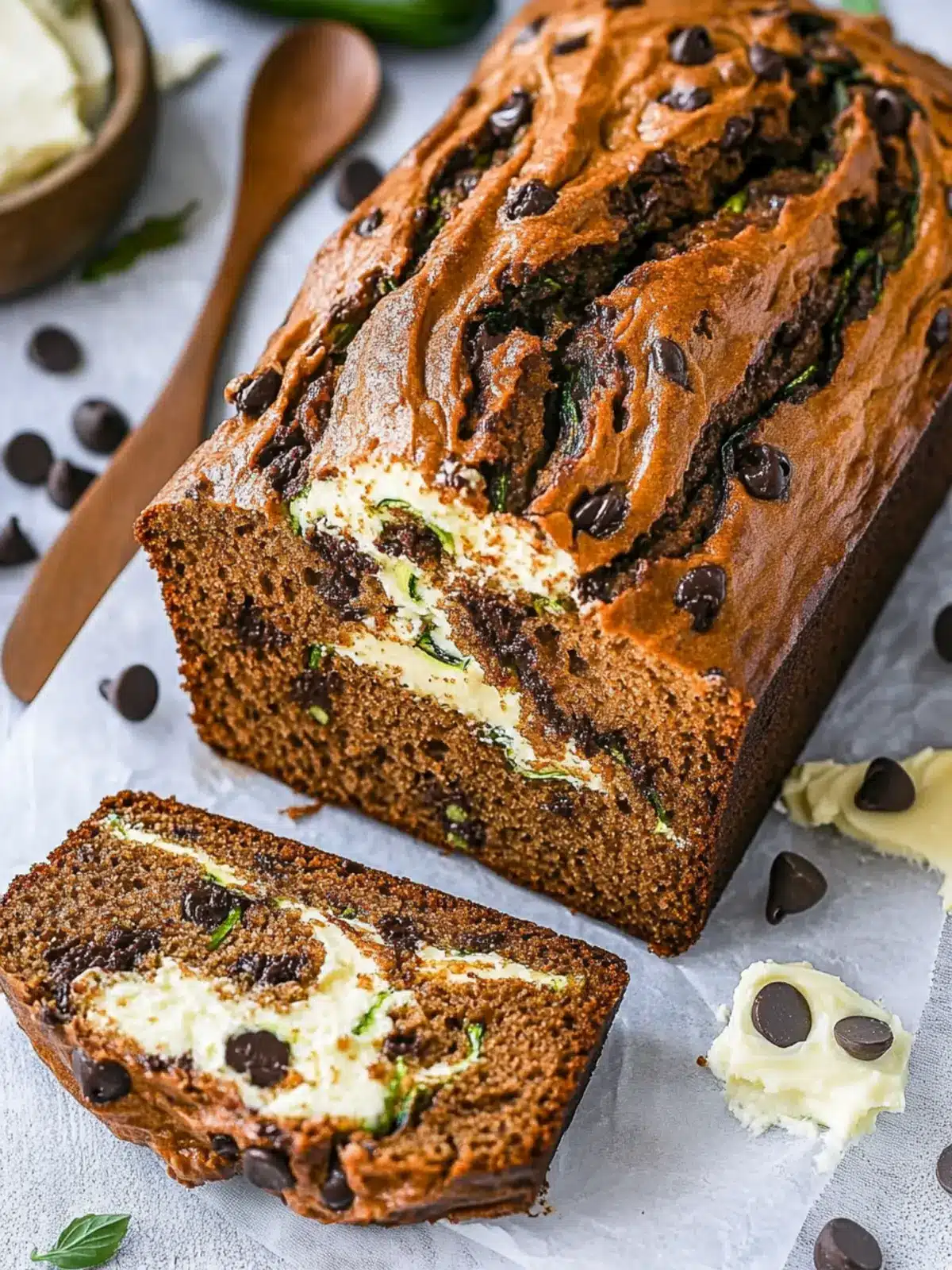 Cream Cheese Swirled Chocolate Chip Zucchini Bread