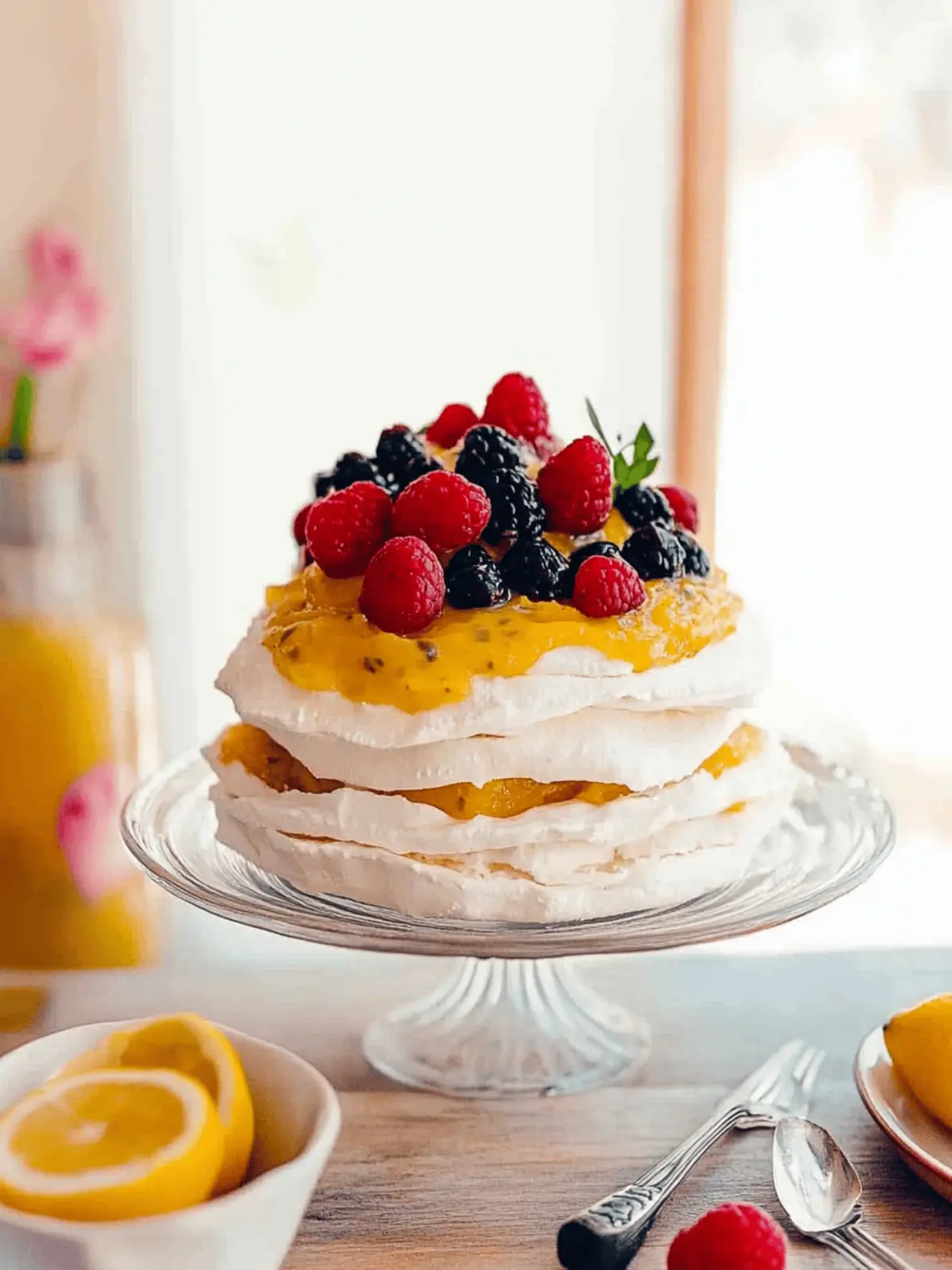 Passion Fruit Lemon Curd Stacked Pavlova Cake