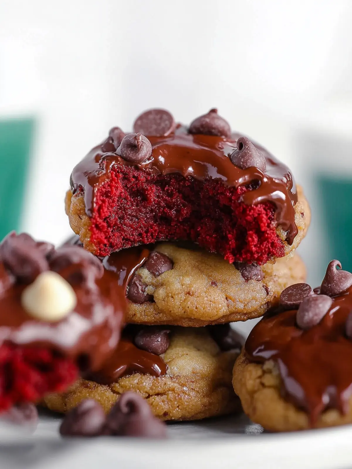 Nutella Stuffed Red Velvet Chocolate Chip Cookies