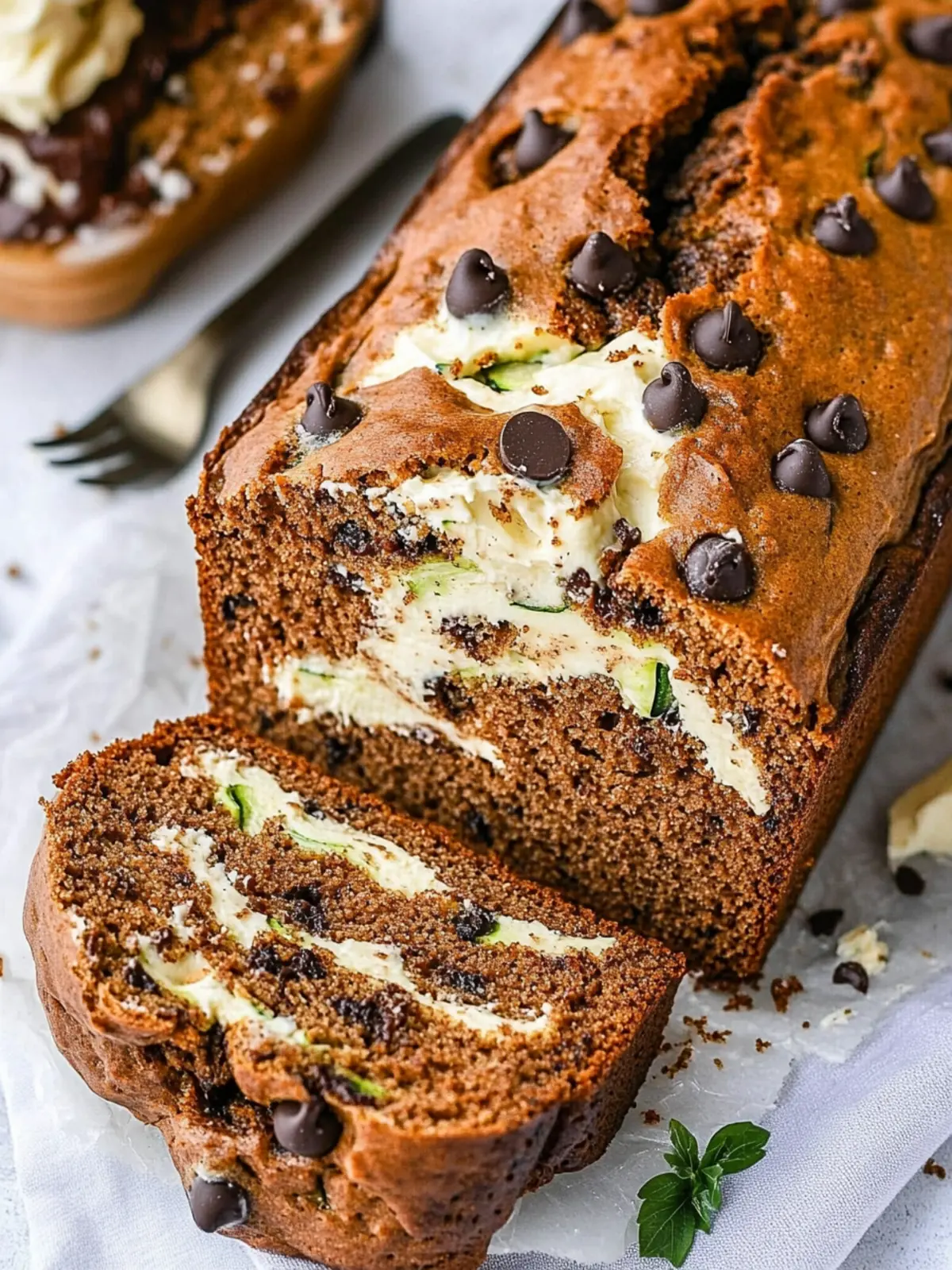 Cream Cheese Swirled Chocolate Chip Zucchini Bread