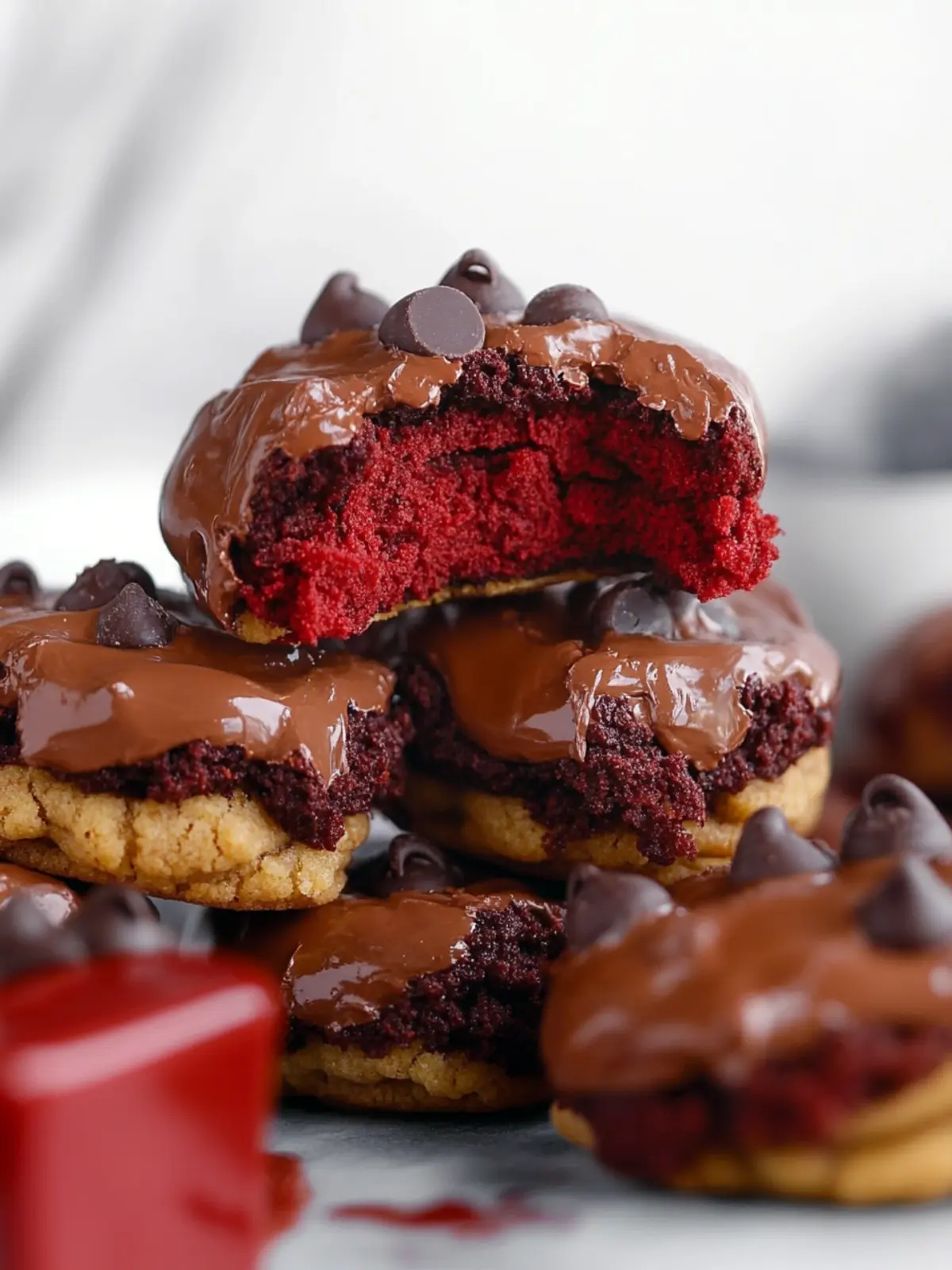 Nutella Stuffed Red Velvet Chocolate Chip Cookies