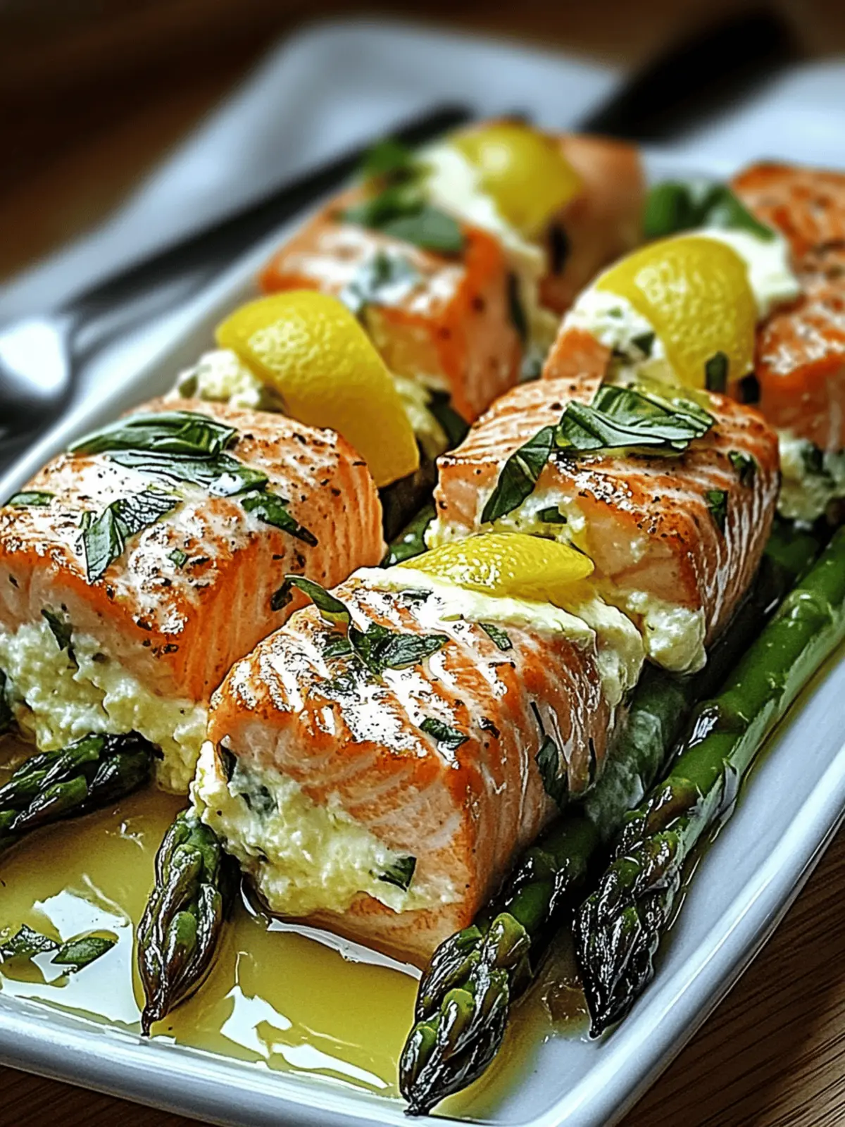 Asparagus and Lemon Basil Ricotta Stuffed Salmon Rolls Delight