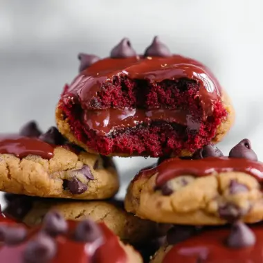 Nutella Stuffed Red Velvet Chocolate Chip Cookies
