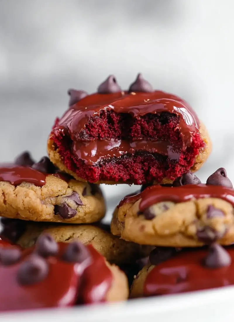 Nutella Stuffed Red Velvet Chocolate Chip Cookies