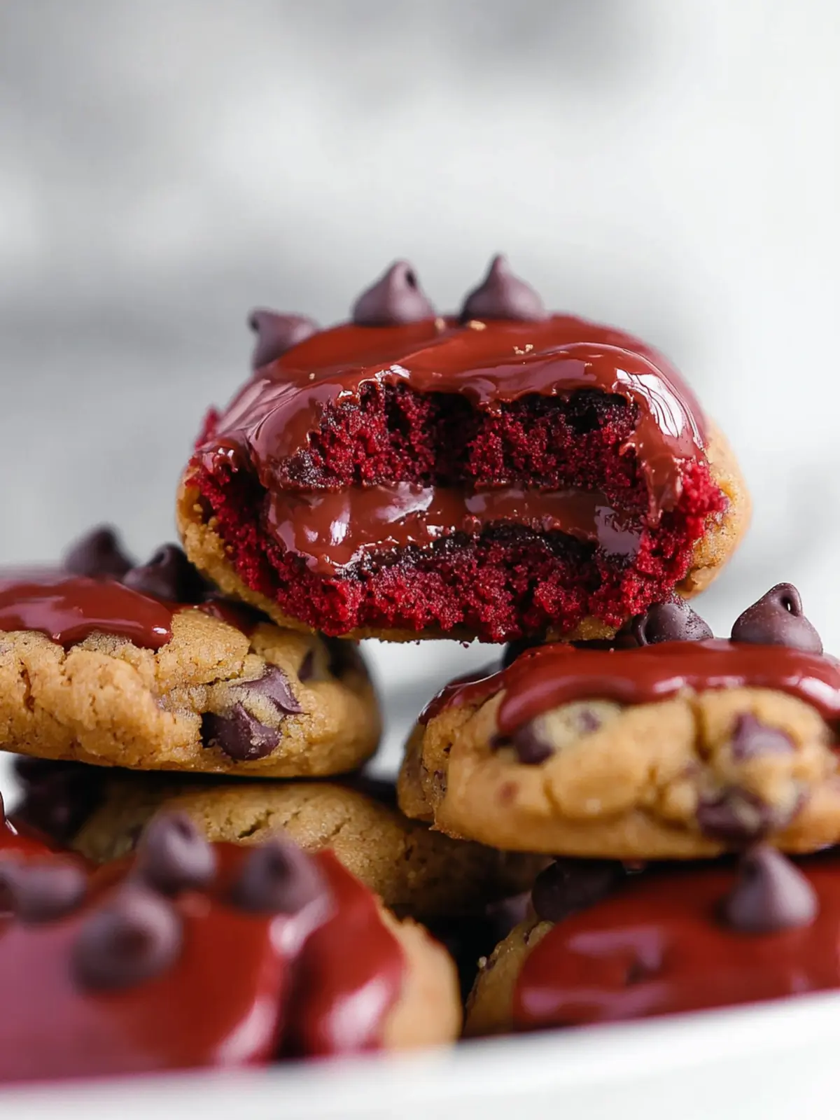 Nutella Stuffed Red Velvet Chocolate Chip Cookies