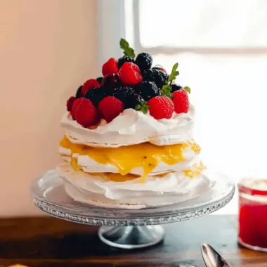 Passion Fruit Lemon Curd Stacked Pavlova Cake