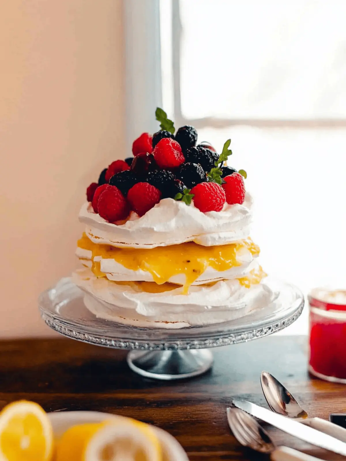 Passion Fruit Lemon Curd Stacked Pavlova Cake