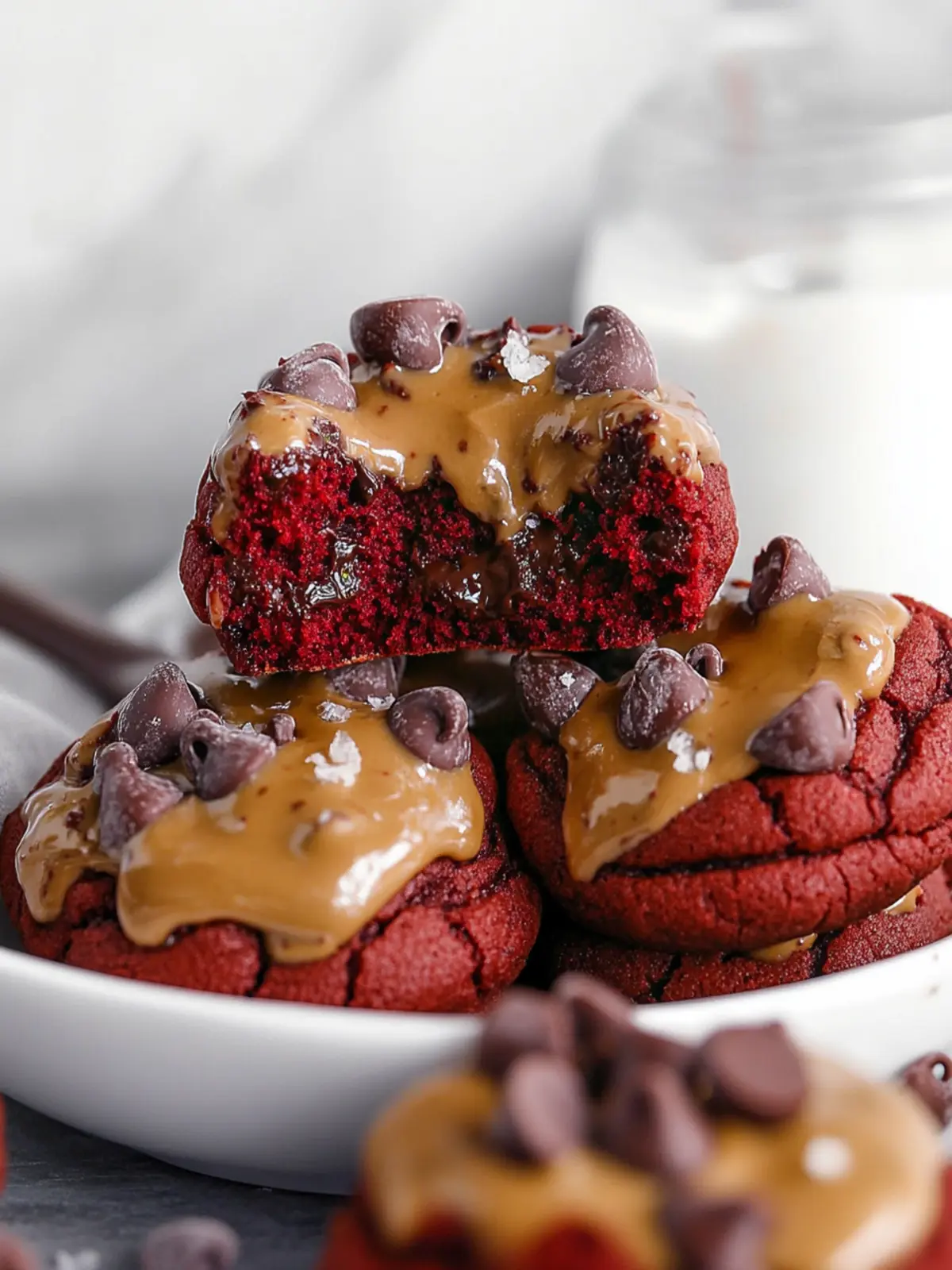 Nutella Stuffed Red Velvet Chocolate Chip Cookies