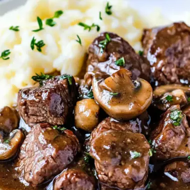 Tender Beef Tenderloin Tips in Rich Mushroom Gravy Bliss 9 Beef Tenderloin Tips in Mushroom Gravy