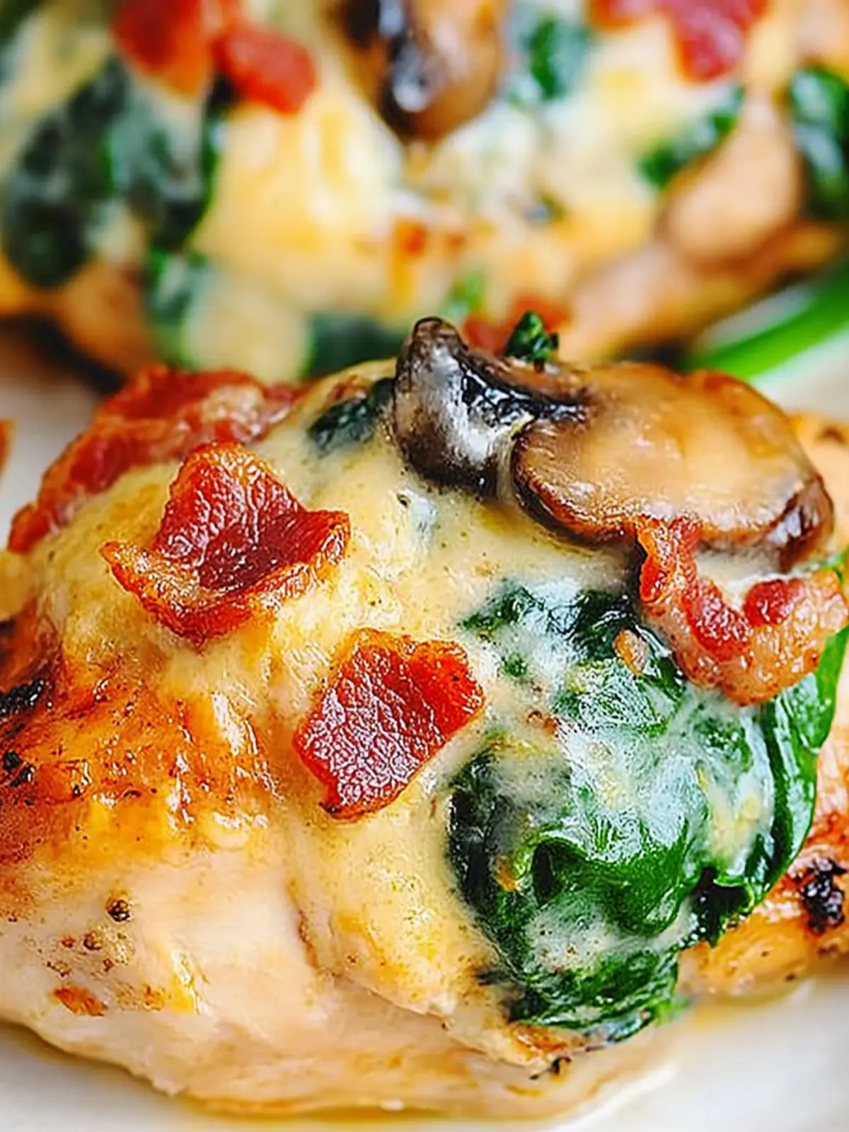 Savory Smothered Chicken with Creamed Spinach, Bacon, Mushrooms 5 Smothered Chicken with Creamed Spinach, Bacon, Mushrooms