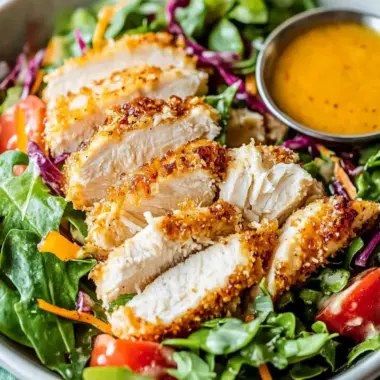 Crispy Coconut Chicken Salad with Warm Honey Mustard Bliss 10 Coconut Chicken Salad with Warm Honey Mustard Vinaigrette