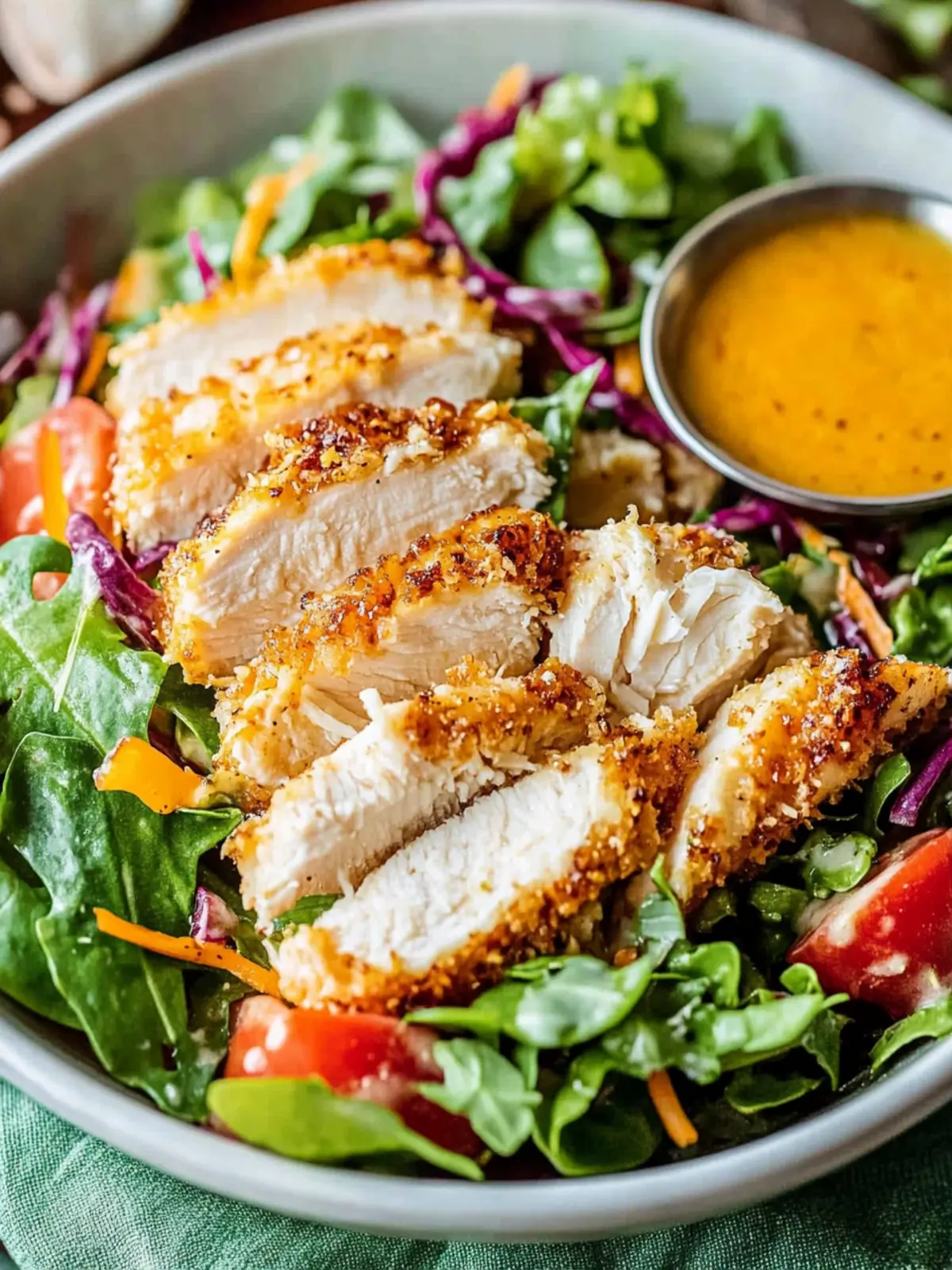 Crispy Coconut Chicken Salad with Warm Honey Mustard Bliss 5 Coconut Chicken Salad with Warm Honey Mustard Vinaigrette