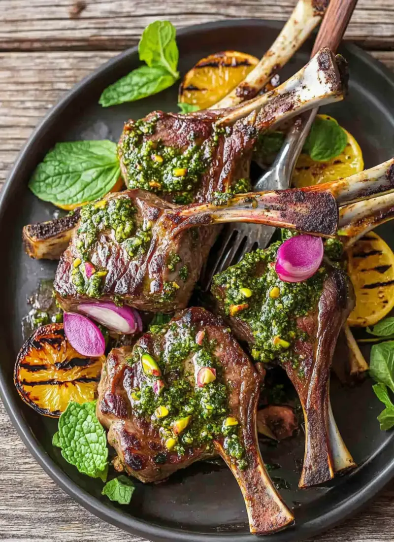 Grilled Lamb Chops with Pistachio Mint Pesto