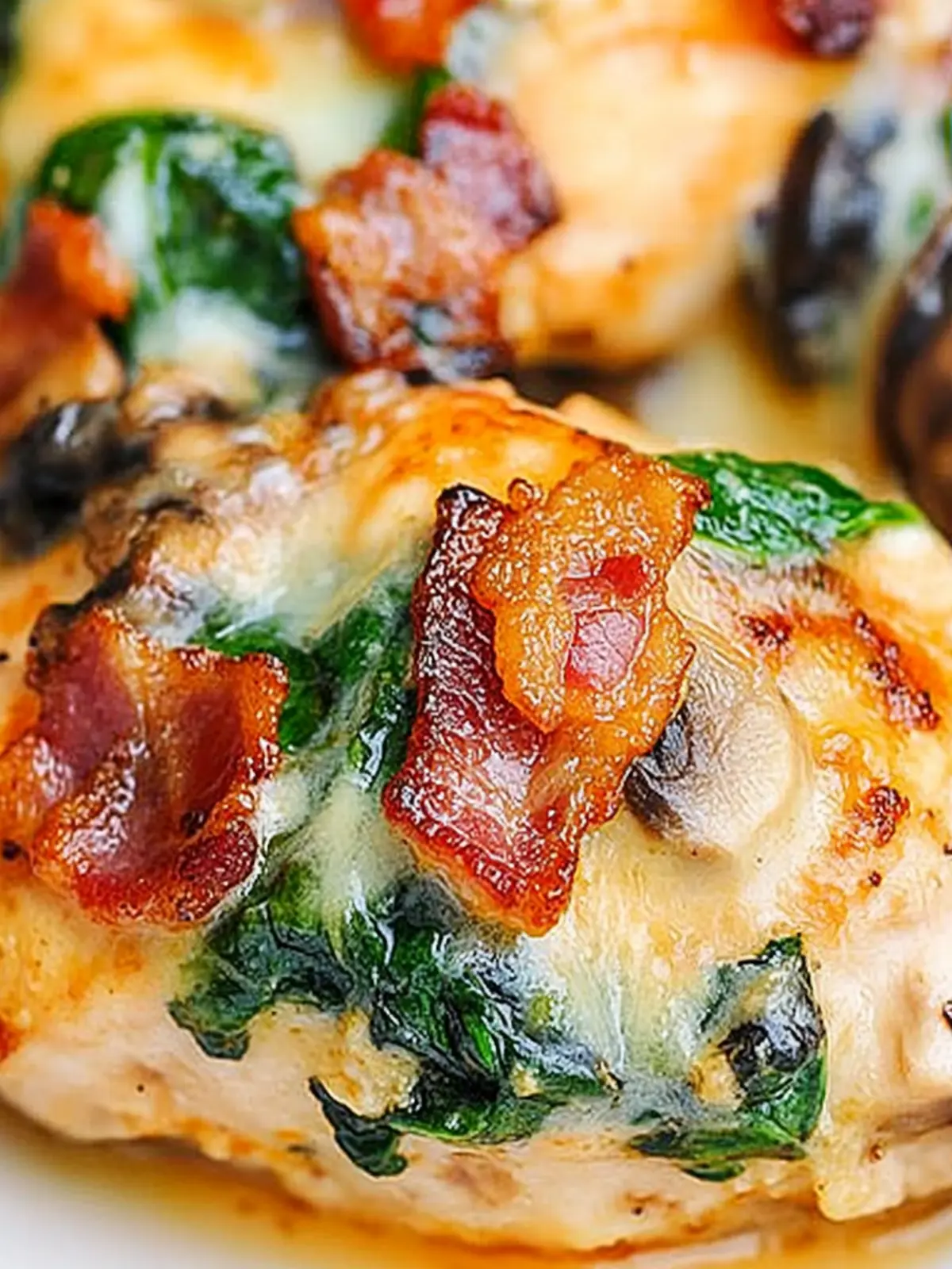 Savory Smothered Chicken with Creamed Spinach, Bacon, Mushrooms 2 Smothered Chicken with Creamed Spinach, Bacon, Mushrooms