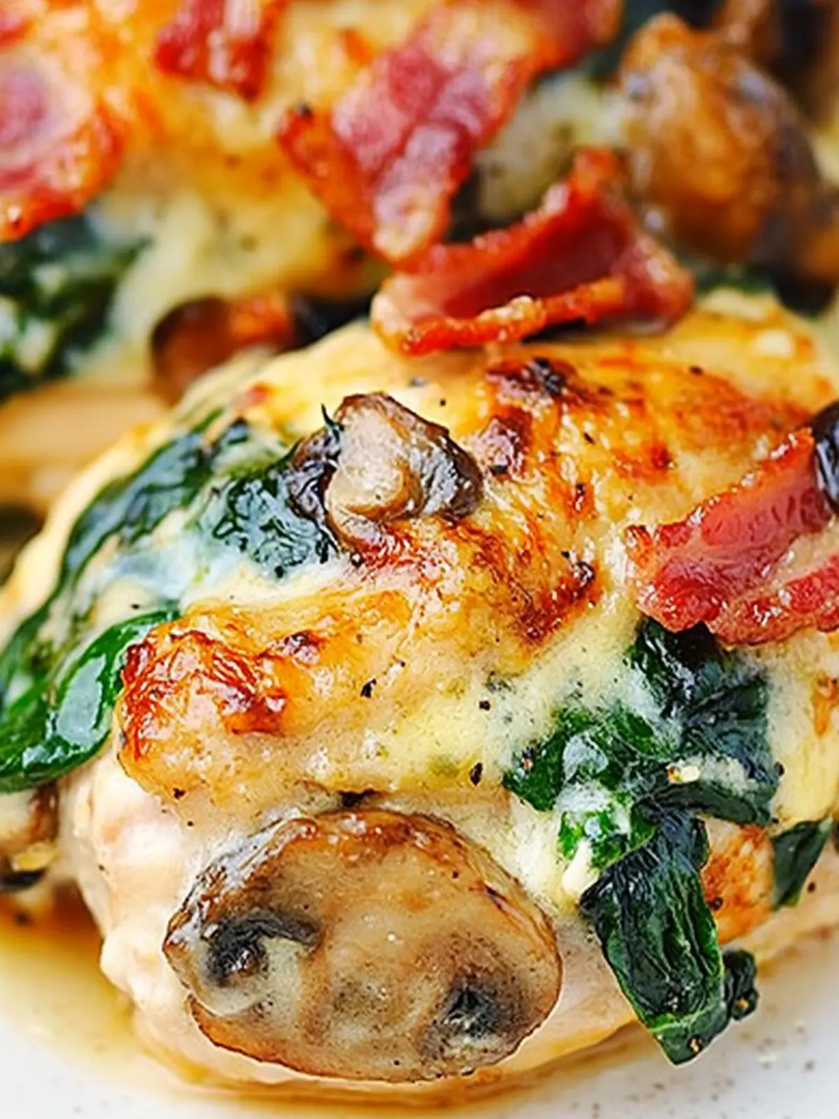 Savory Smothered Chicken with Creamed Spinach, Bacon, Mushrooms 3 Smothered Chicken with Creamed Spinach, Bacon, Mushrooms