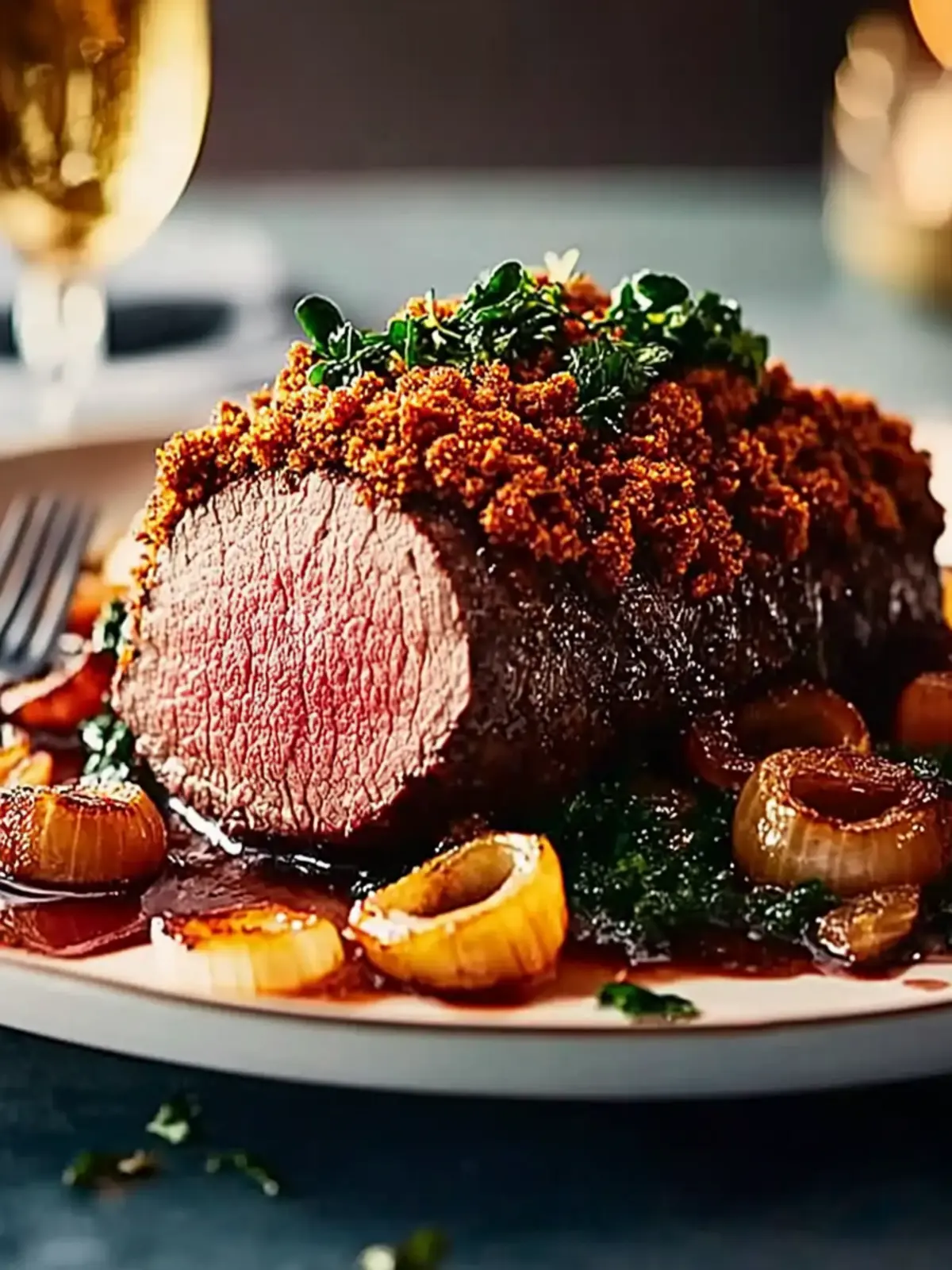 Ale-Glazed Beef Fillet with Crispy Onion Crust for Festive Joy 5 Ale-glazed beef fillet with a crispy onion crust