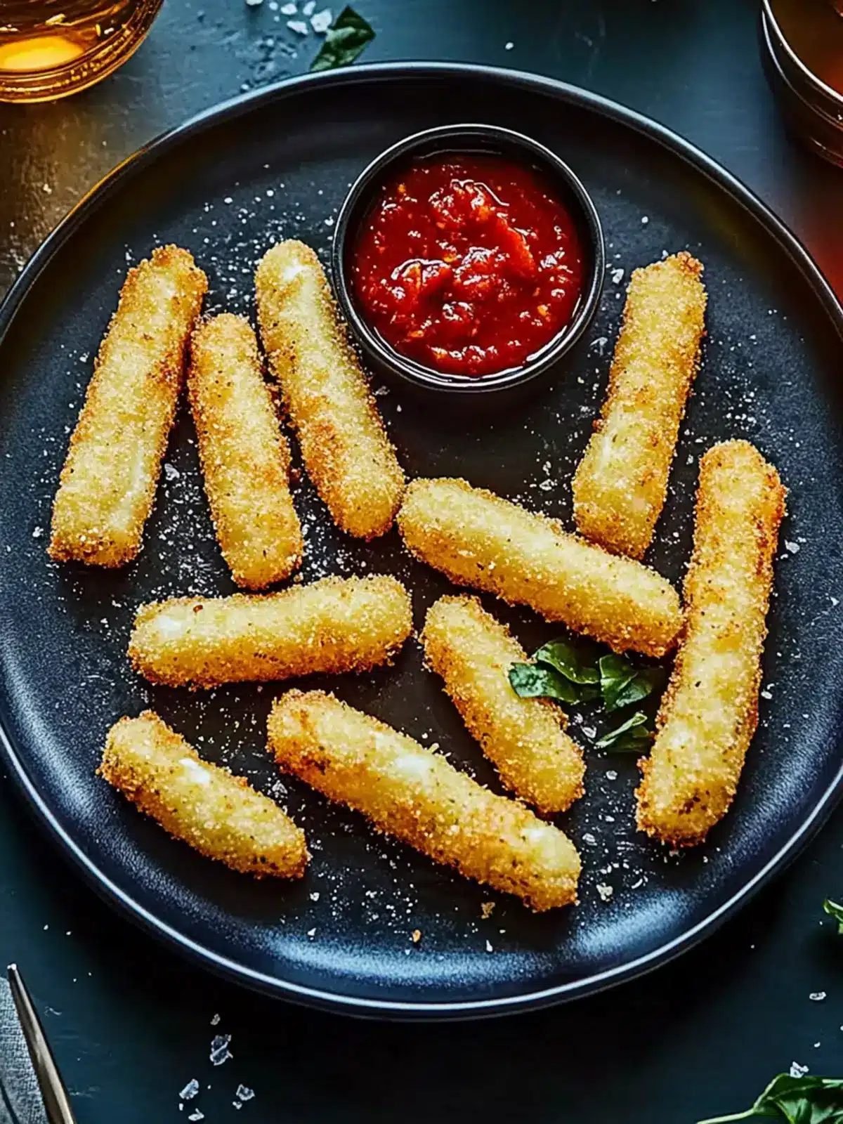 Crispy Mozzarella Sticks with Zesty Chilli Tomato Sauce 2 Mozzarella sticks with chilli tomato sauce